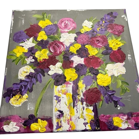 Original Acrylic Canvas Art Bountiful Boquet Impressionism - Picture 6 of 14